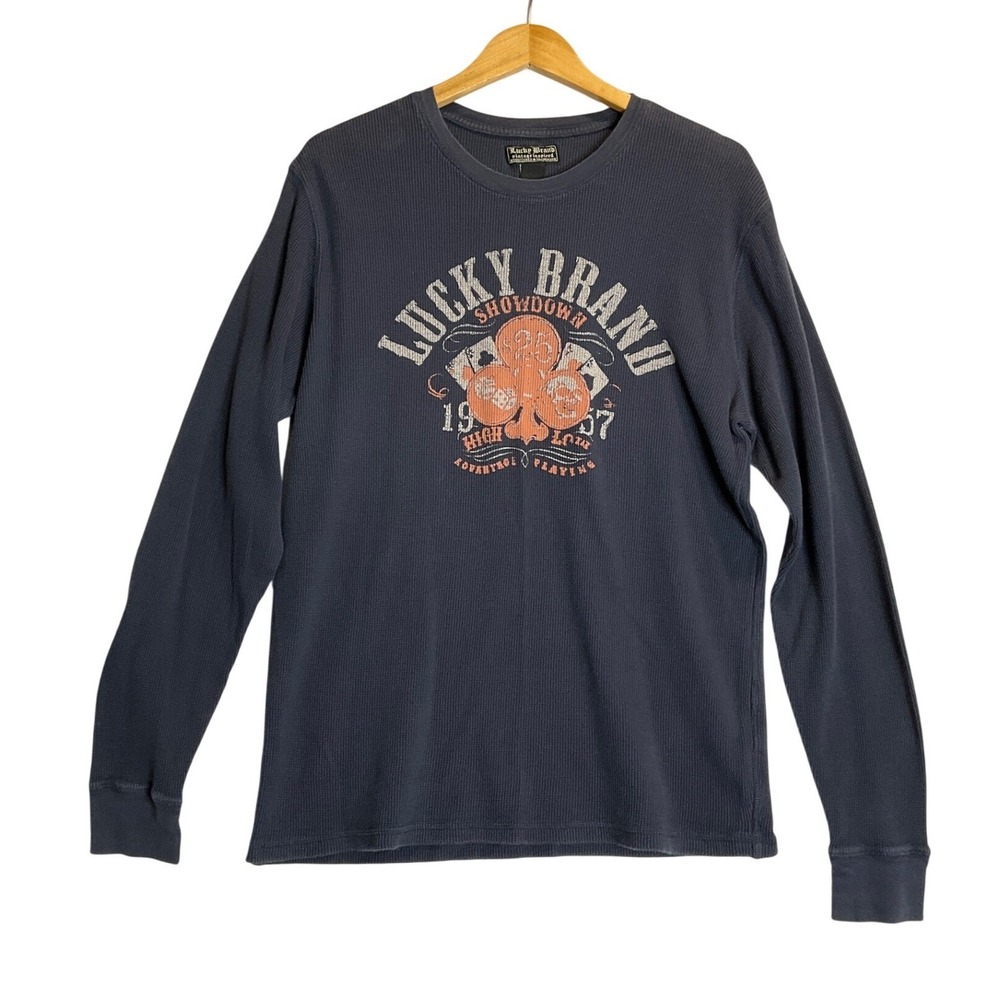 Lucky Brand Waffle Thermal Blue Pullover Long Sleeve Graphic‎ Grunge Outdoor XL